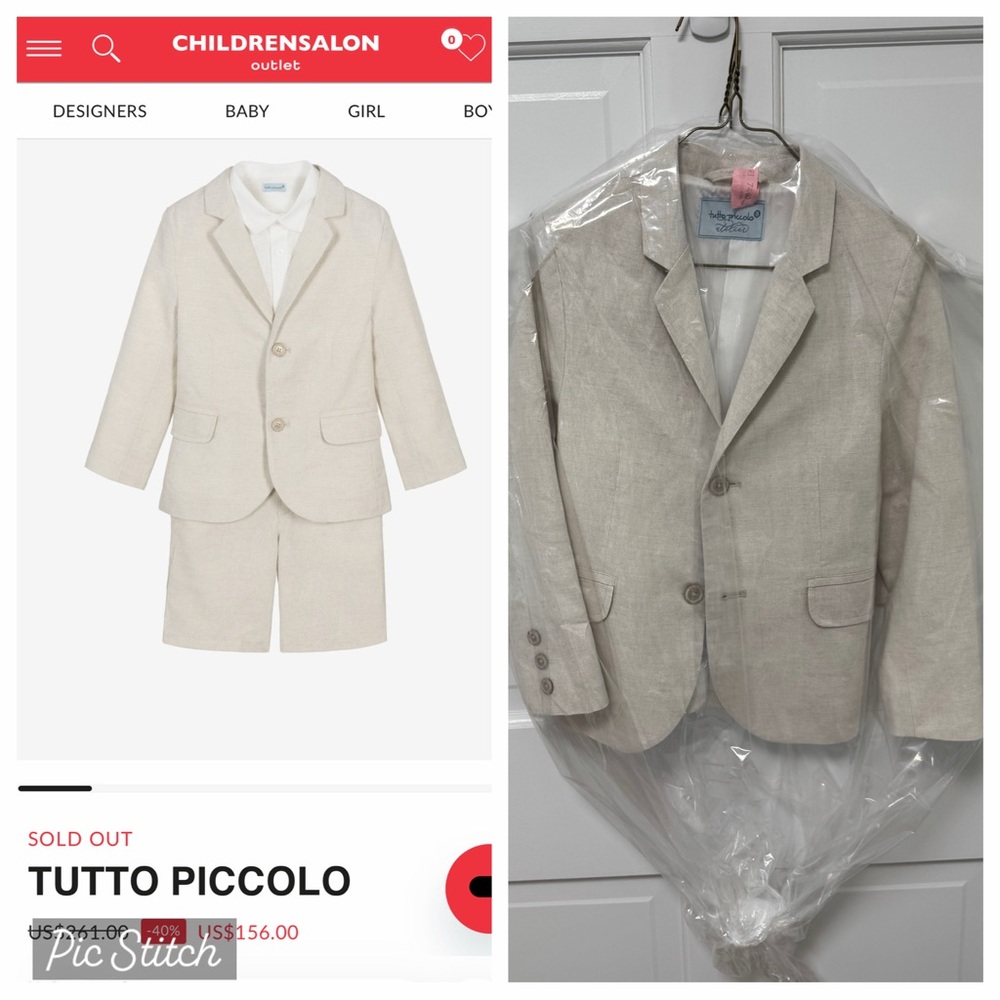 Tutto Piccolo boys beige linen shorts suit